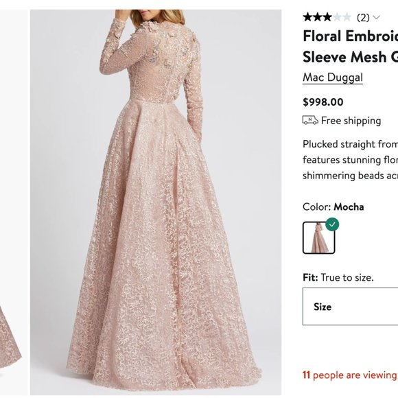 Mac Duggal Floral Embroidered & Beaded Long Sleeve A-Line Mesh Gown - Picture 3 of 5